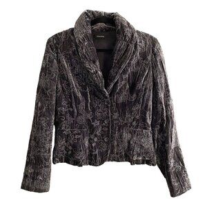 CARACTERE Women Lined Floral Collared Velvet‎ Jacket Blazer Sz 6 Purple 35-7